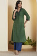 Green Cotton Printed Straight Kurta