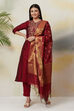 Navy Blue Poly Viscose Straight Kurta Slim Pant Suit Set image number 4