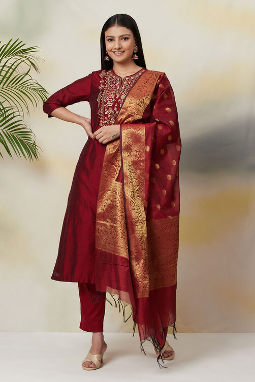 Navy Blue Poly Viscose Straight Kurta Slim Pant Suit Set image number 4