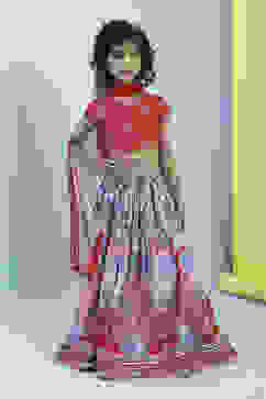 Red Cotton Printed Flared Lehenga Set image number 6