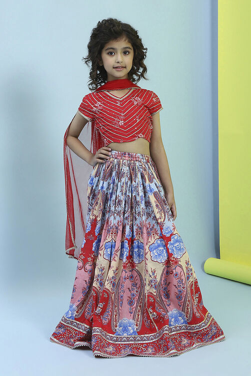 Red Cotton Lehenga Set image number 6