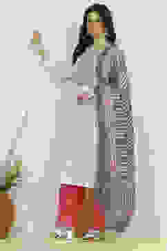 Grey Cotton Printed Embroidered Unstitched Suit Set image number 1