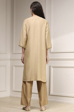 Beige Polyester Blend Straight Solid Kurta image number 3