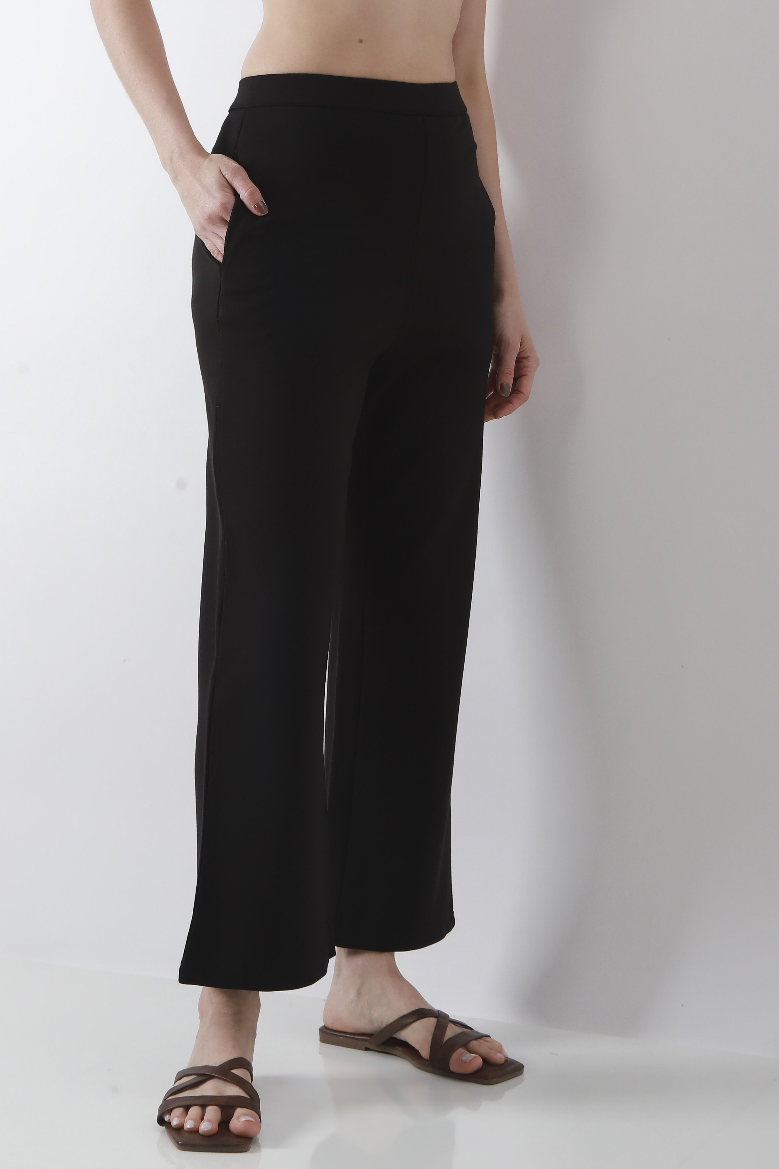 Black Viscose Blend Loose Pants image number 3