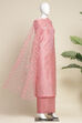 Peach Chanderi  Embroidered Unstitched Suit Set image number 4