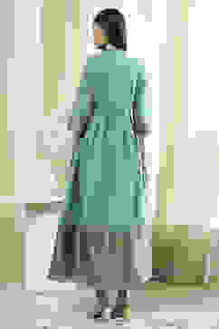 Turquoise Yarn-Dyed Flared Kurta image number 3