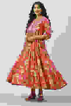 Pink Cotton Tiered Printed Dress image number 2