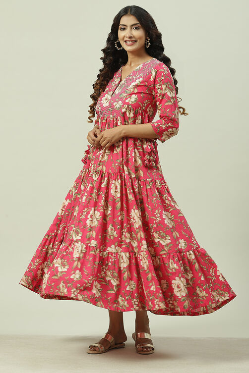 Navy Cotton Tiered Printed Dress image number 2