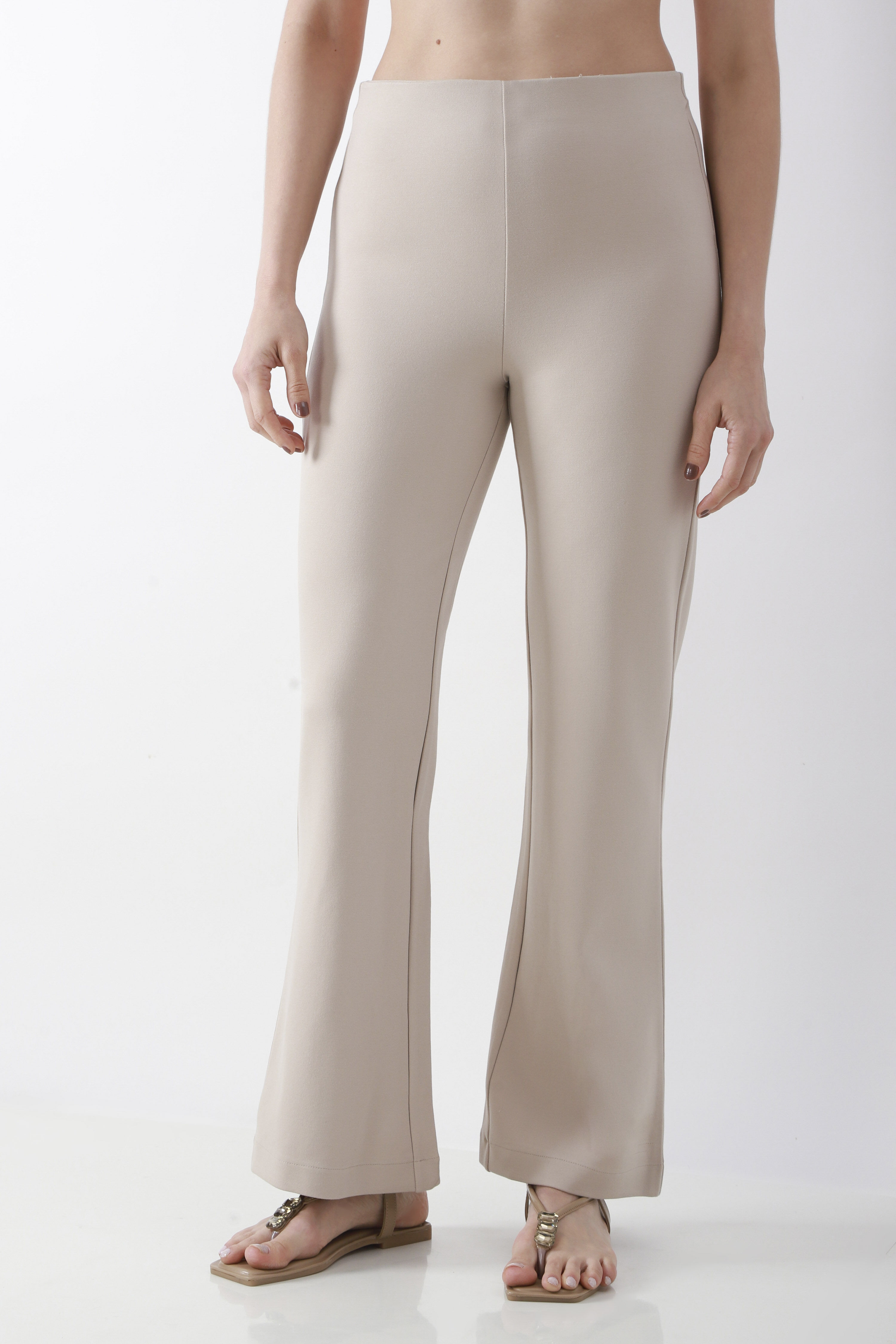 Beige Solid Flared Pants image number 4