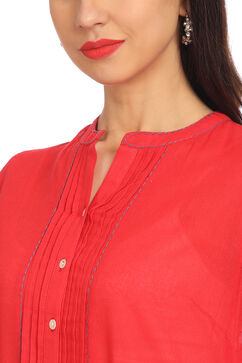 Red A-Line Cotton Solid Kurta image number 1
