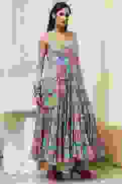 Turquoise Cotton Floral Printed Tiered Dress image number 4