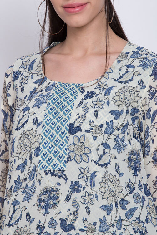 Cream Art Silk Straight Printed Kurti image number 1