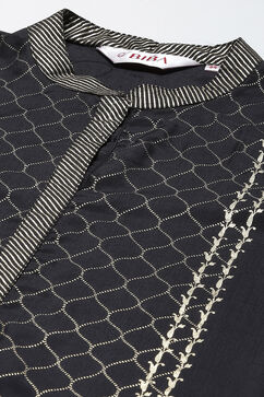 Beige & Black Printed Straight Kurta Salwar Suit Set image number 1