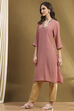 Mauve Crinkled Festive Straight Kurta image number 2
