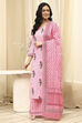 Pink Cotton Screen Print Unstitched Suit Set image number 4