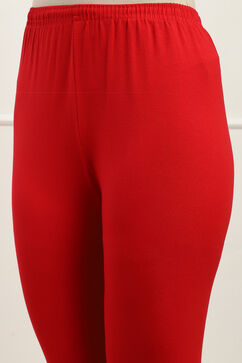Red Cotton Blend Solid Churidar image number 1