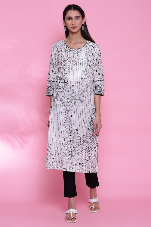 Black Cotton Straight Printed Kurta image number 0