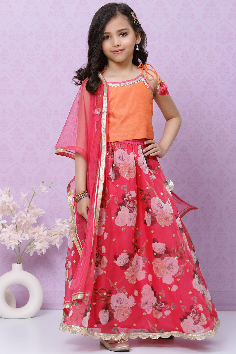 Pink Art Silk Flared Lehenga Set image number 7