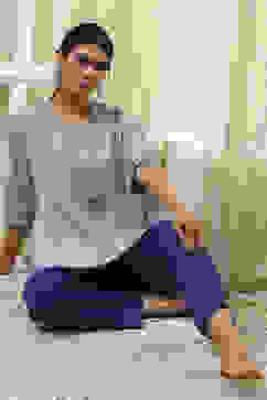 Dull Blue Modal Blend Asymmetric Short Kurta image number 0