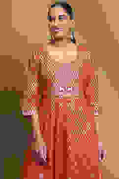 Red Cotton Printed Anarkali Suit Set image number 1