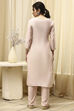 Beige Cotton Blend Machine Embroidered Unstitched Suit Set image number 5