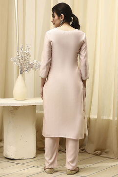Beige Cotton Blend Machine Embroidered Unstitched Suit Set image number 5