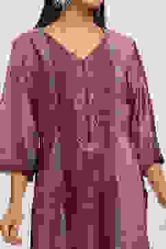 Pink Velvet Digital Print Unstitched Suit Set image number 2