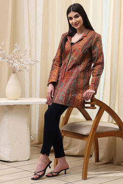 Burnt Orange Rayon Straight Printed Jacket image number 0