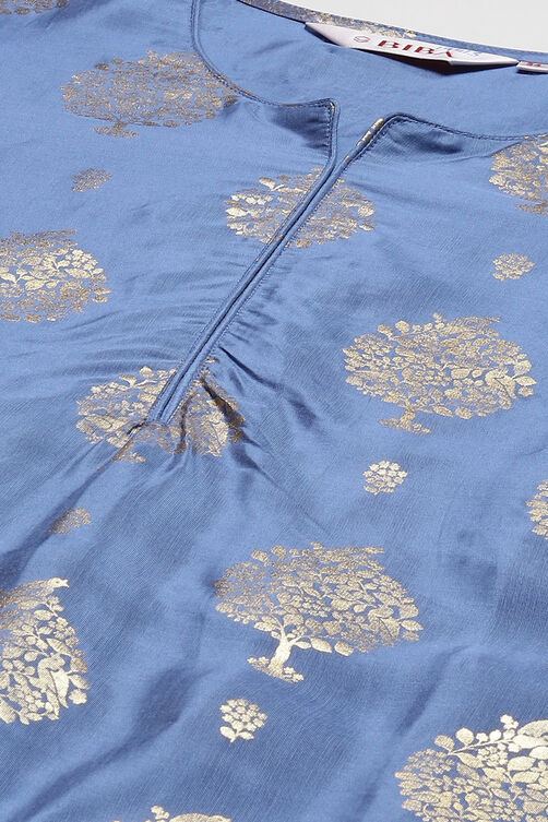 Blue Viscose Straight Printed Kurta image number 1