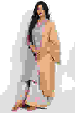 Grey Poly Metallic Cotton A Line Suit Set image number 2