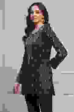 Black Cotton Blend Yarndyed Straight Kurta image number 2