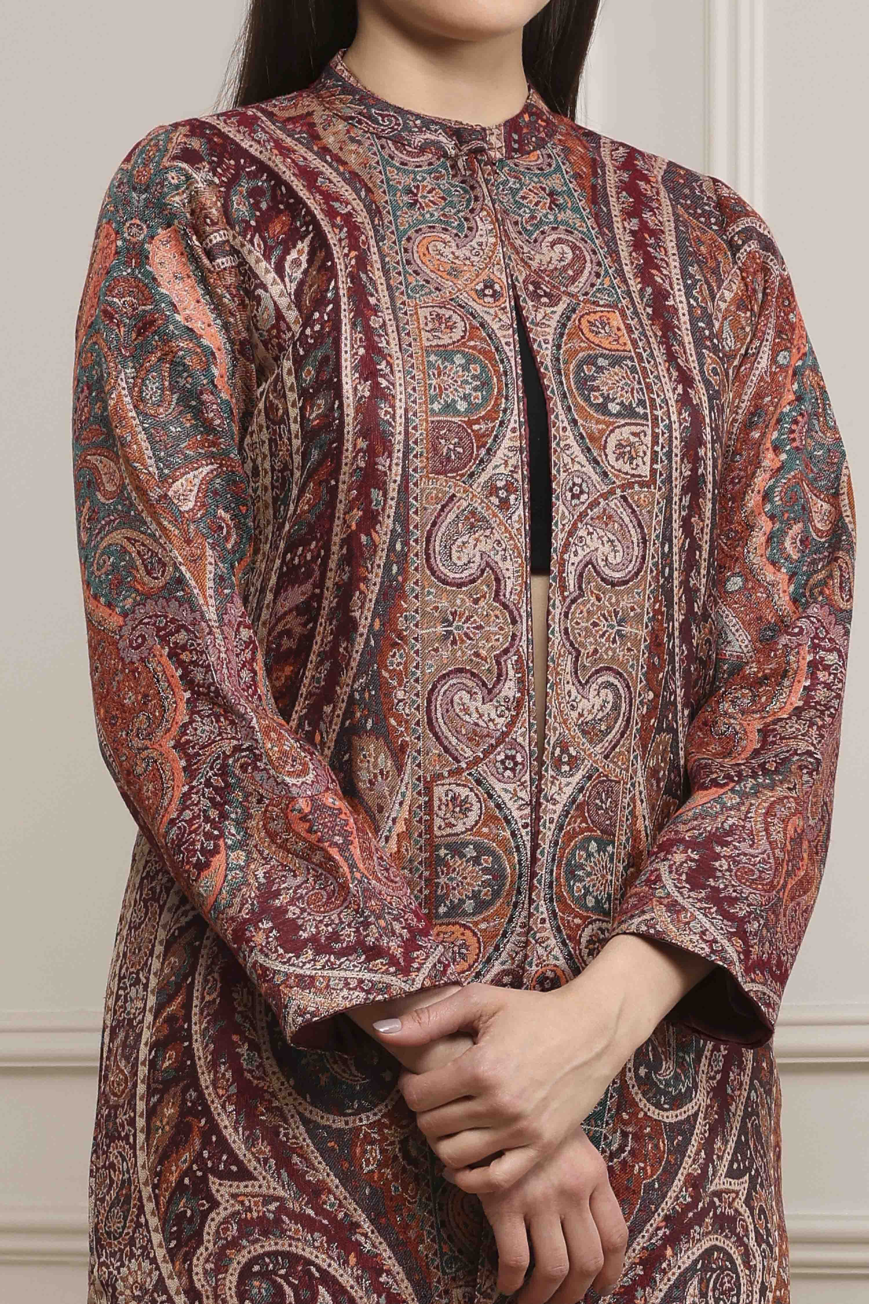 Green-Maroon Acrylic Straight Yarndyed Jacket image number 1