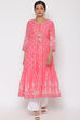 Pink Cotton Tiered Printed Kurta image number 2