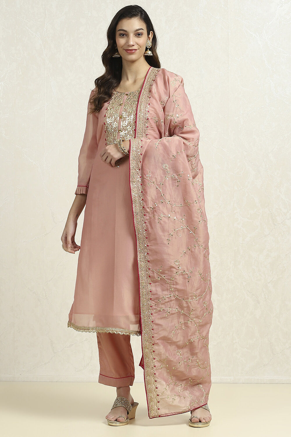 Green Tissue Machine Embroidered Unstitched Suit Set image number 1