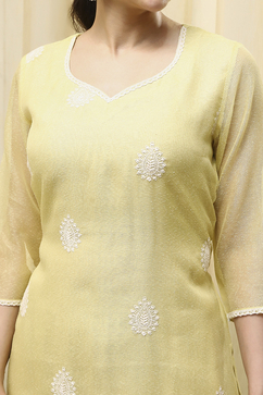 Lime Cotton Machine Embroidered Unstitched Suit Set image number 2