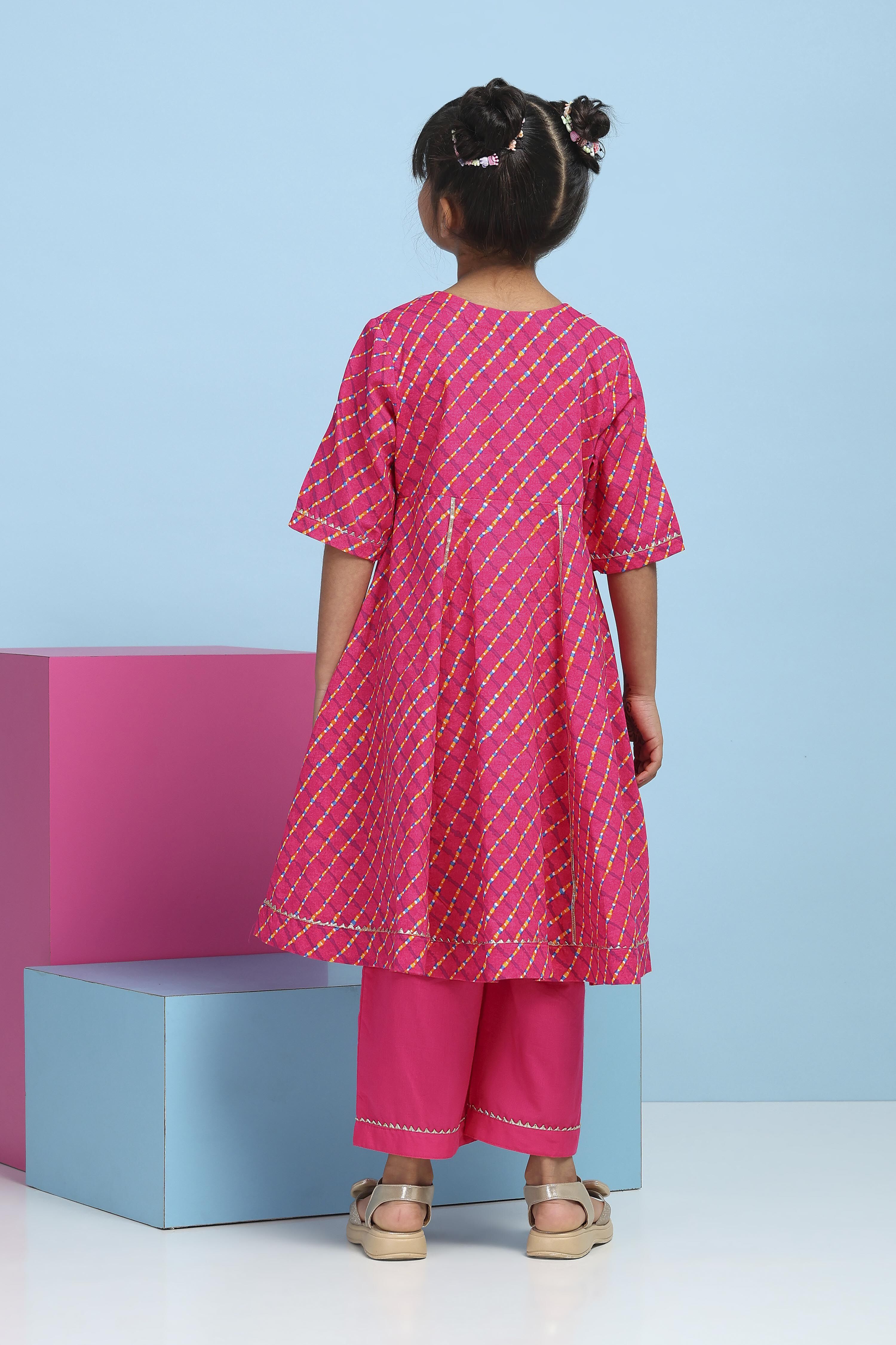 Pink Cotton Printed Anarkali Suit Set image number 4