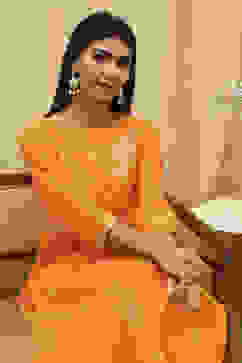 Orange Poly Chanderi Layered Tiered Dress image number 1