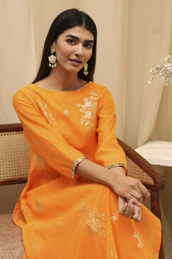Orange Poly Chanderi Layered Tiered Dress image number 1