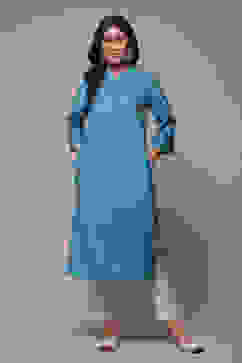 Blue Viscose Straight Printed 2 Piece Set image number 1