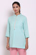 Sky Blue Cotton Flax Straight Kurta image number 2