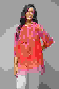 Red Cotton Blend Printed Kurti image number 1