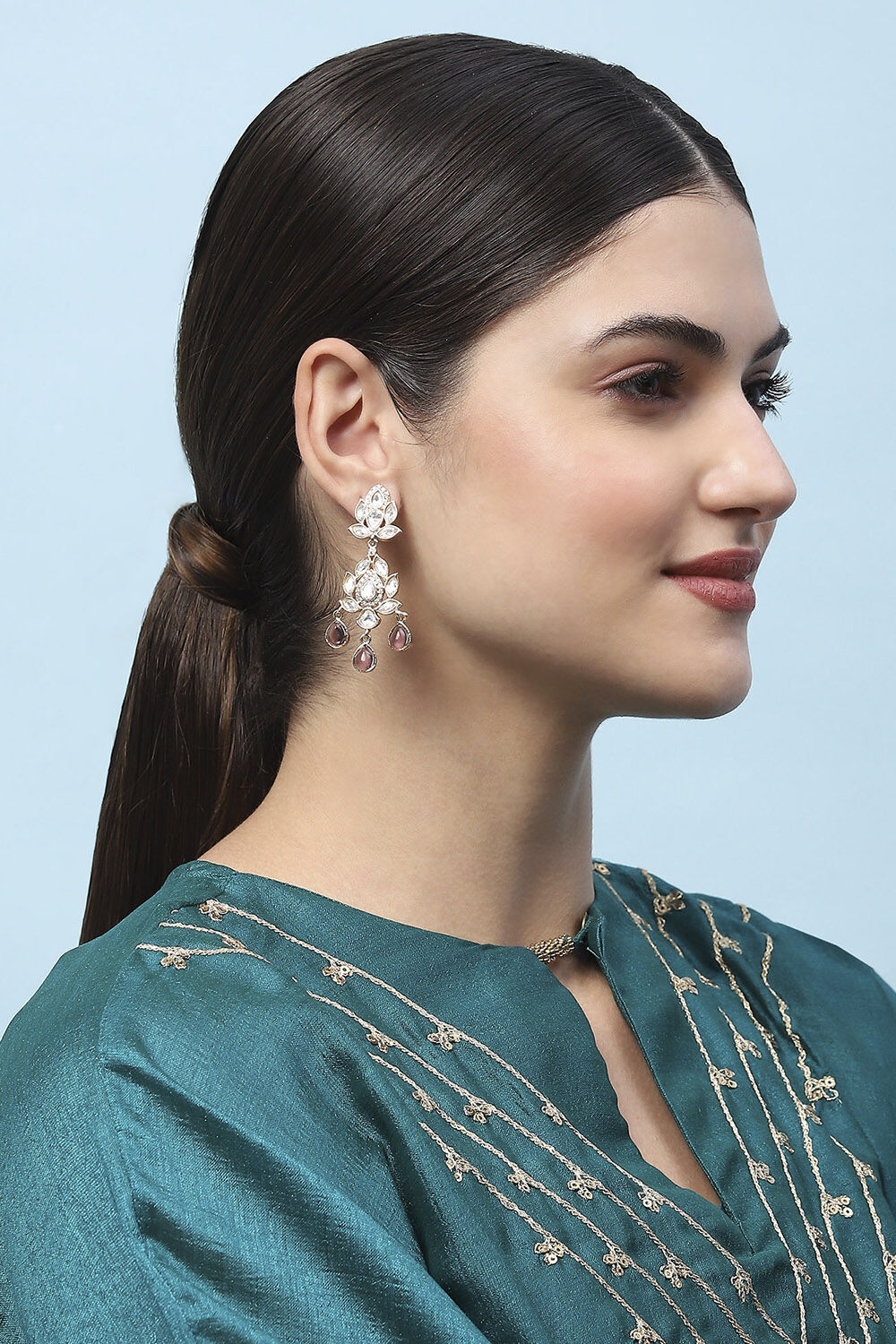 Purple Kundan Festive Drop & Danglers image number 1