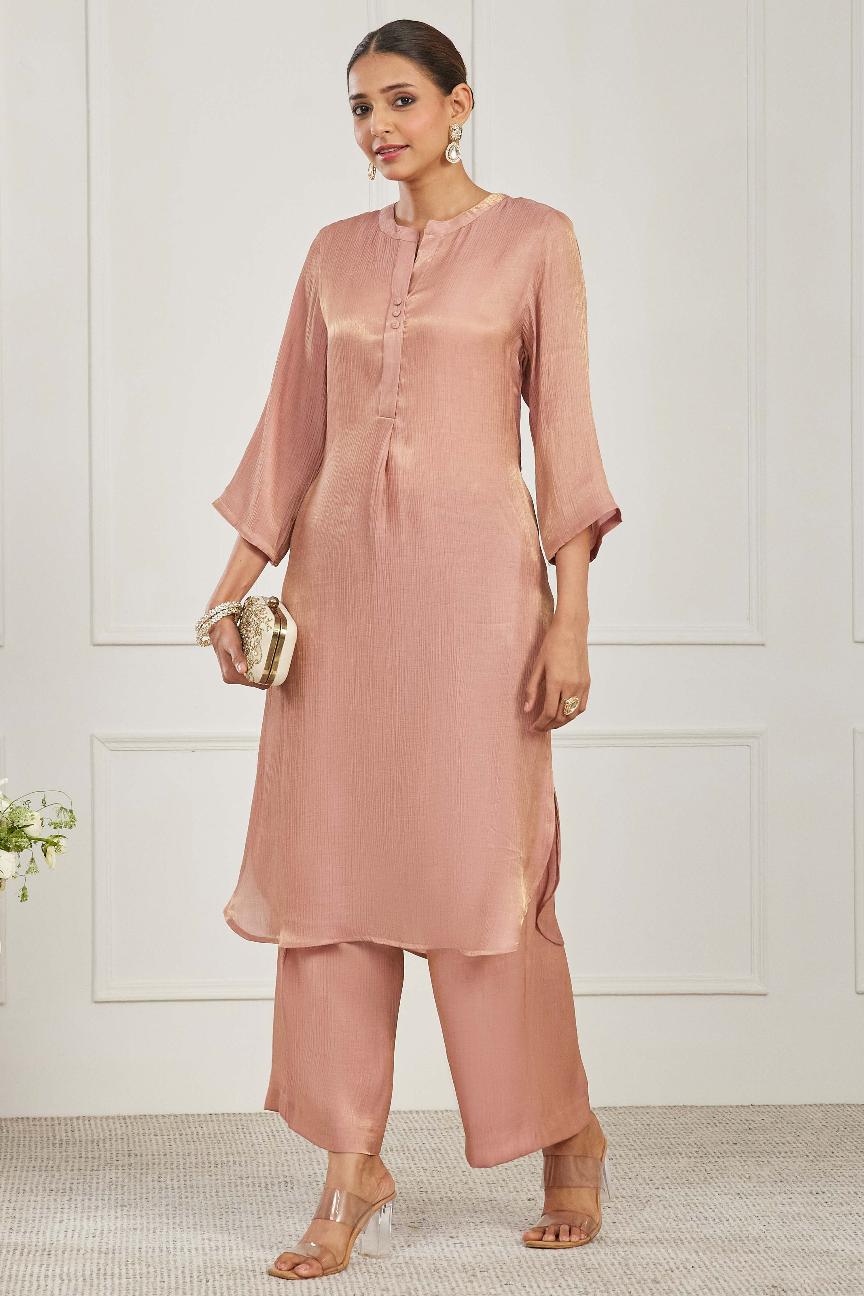 Blush Pink Viscose Rayon Straight Kurta Set image number 0