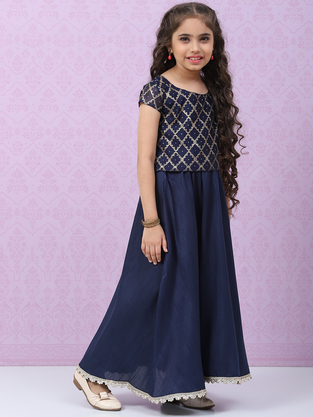 Navy Art Silk Straight Lehenga Set image number 5