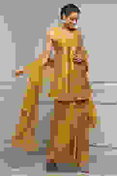 Yellow Viscose Blend A-Line Printed Garara Suit Set image number 5