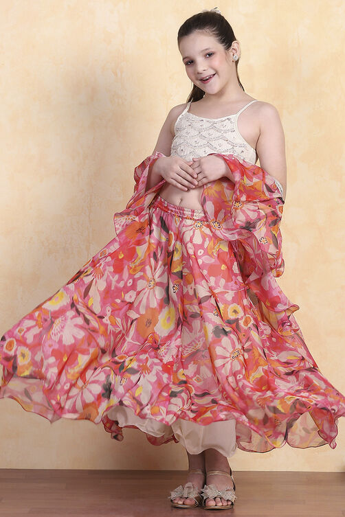 Off White Polyester Lehenga Set image number 0