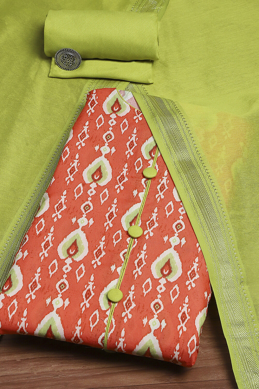 Orange Cotton Digital Print Unstitched Suit Set image number 0