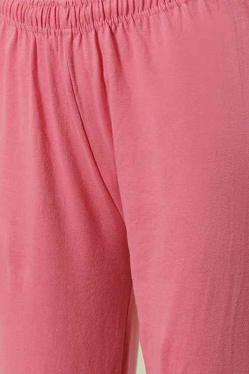 Red Cotton Anarkali Kurta Churidar Suit Set image number 3