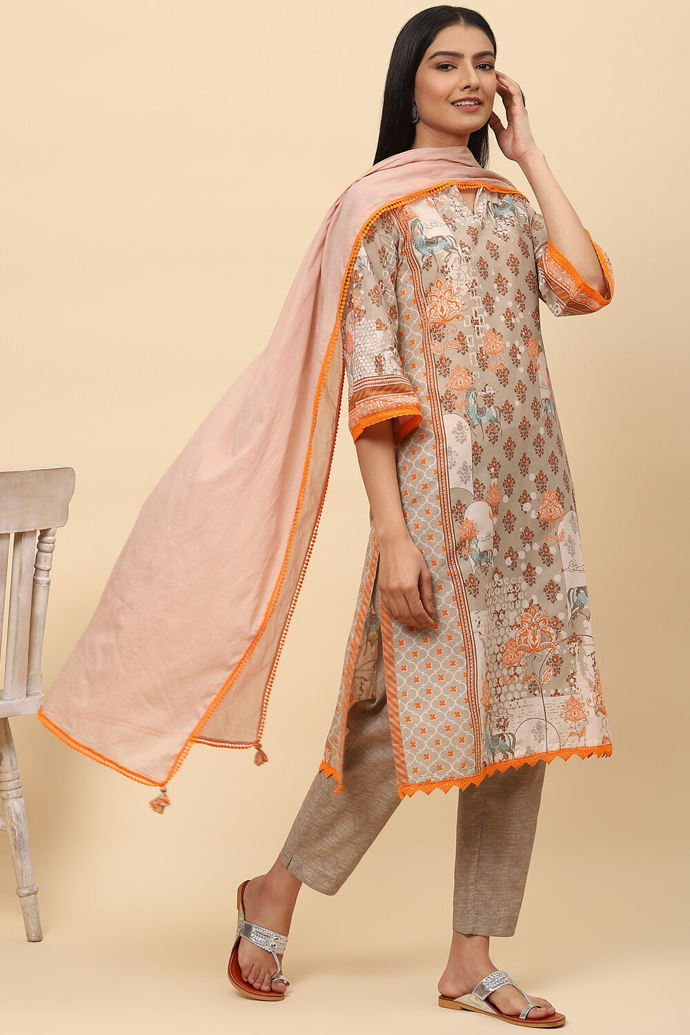 Blush Brown Poly Cotton Straight Suit Set image number 8