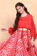 Red Polyester Lehenga Set image number 7